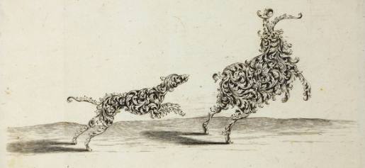 A Dog and a He-Goat Composed of Ornamental Leaf-Work