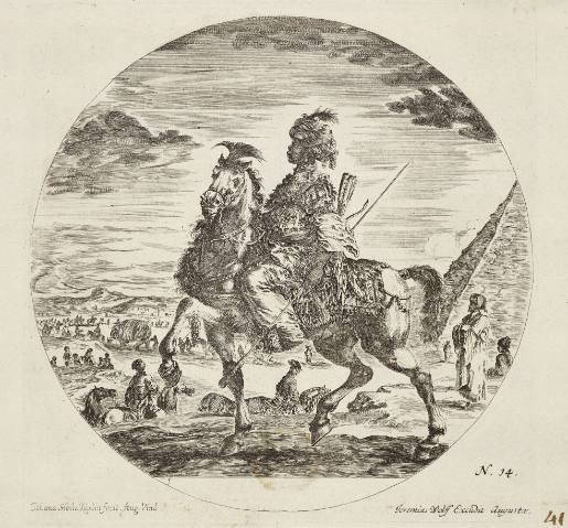 Horseman with Turban and Spear in front of a Pyramid