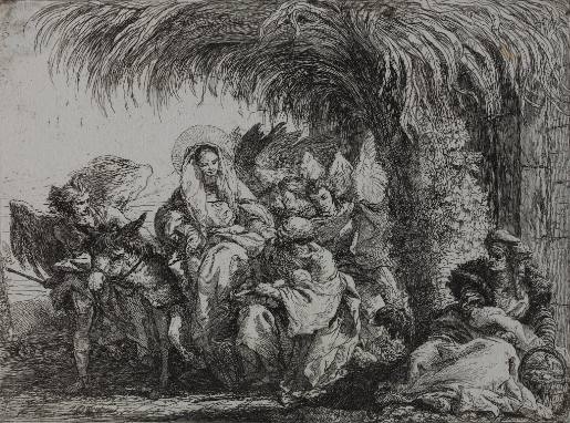 Maria riding the Donkey, Joseph carrying the Child and the Woman selling Eggs