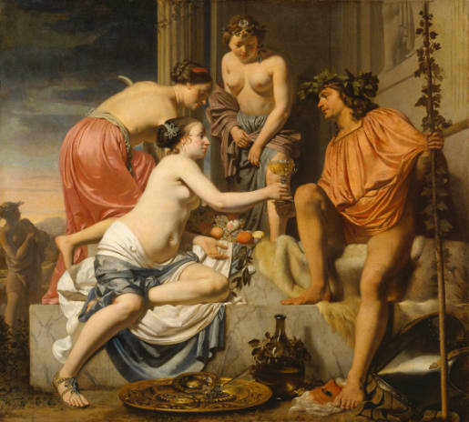 Bacchus on a Throne − Nymphs Offering Bacchus Wine and Fruit