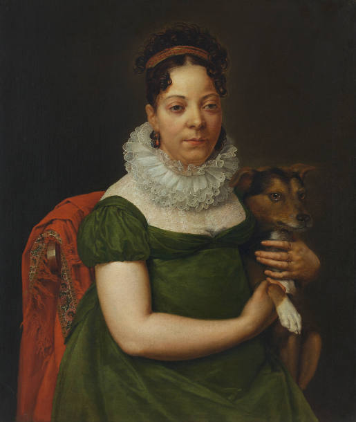 Bildnis einer sitzenden Frau mit Hund