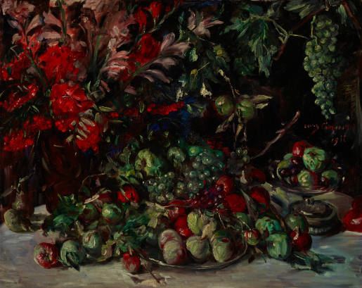 Green Still Life with Fruit and Gladioli