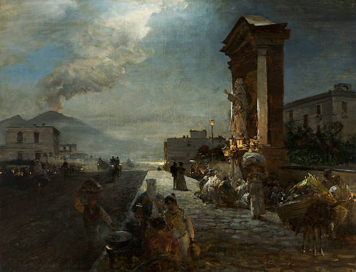 The Via di Marinella at Naples with a View of Mount Vesuvius under a Brewing Thunderstorm