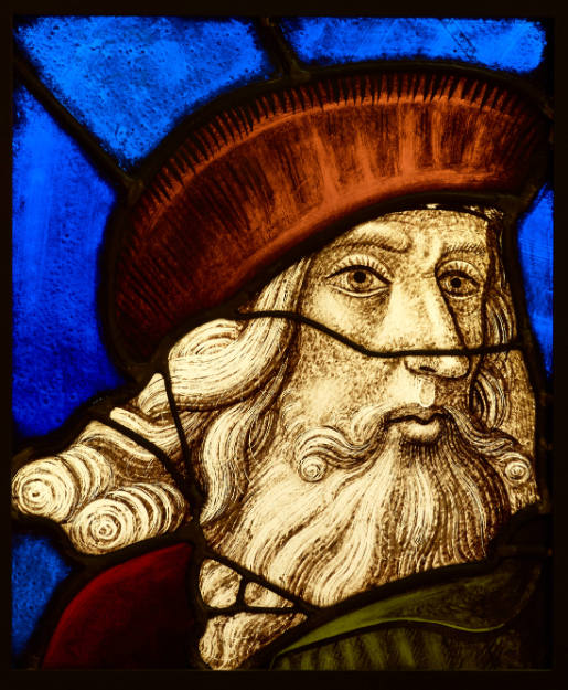 Stained glass pane with head of one of the three Magi from Cologne cathedral