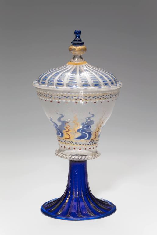 Enamelled glass goblet with cover