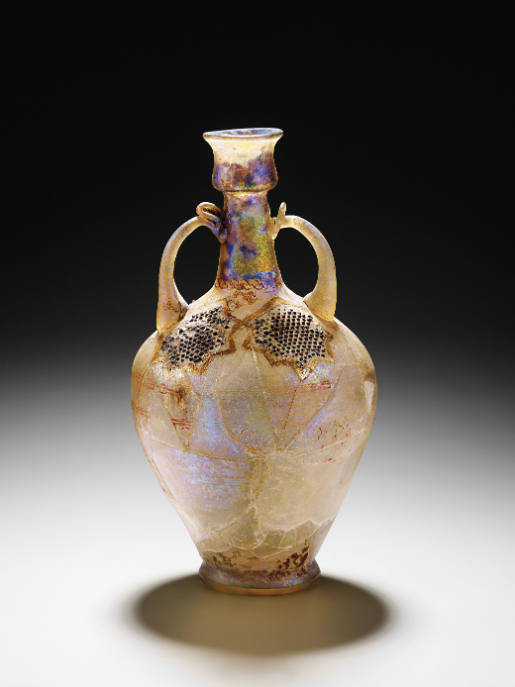 Enameled and gilded flask in the shape of an amphora