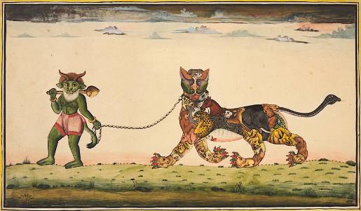 Mythological Figure, Leading a Huge Cat