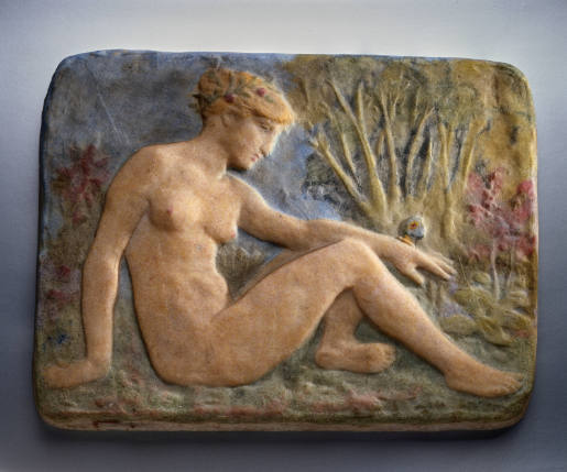 Bas-relief of a female nude with butterfly