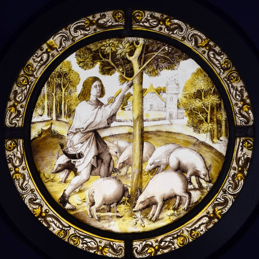 Roundel with parable of the prodigal son as a swineherd