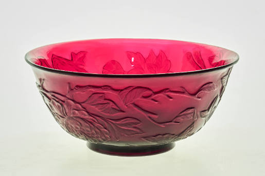 Red bowl with phoenix and peonies