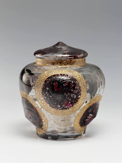 Lidded bowl with crystal inclusions