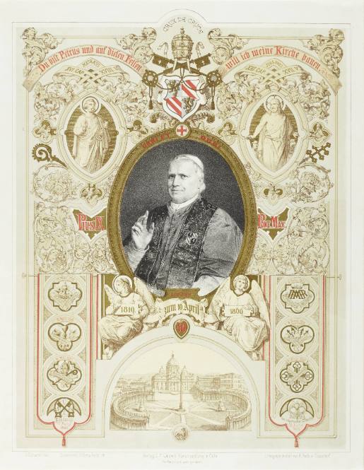Commemorative sheet for the 50th anniversary of the priesthood of Pope Pius IX.