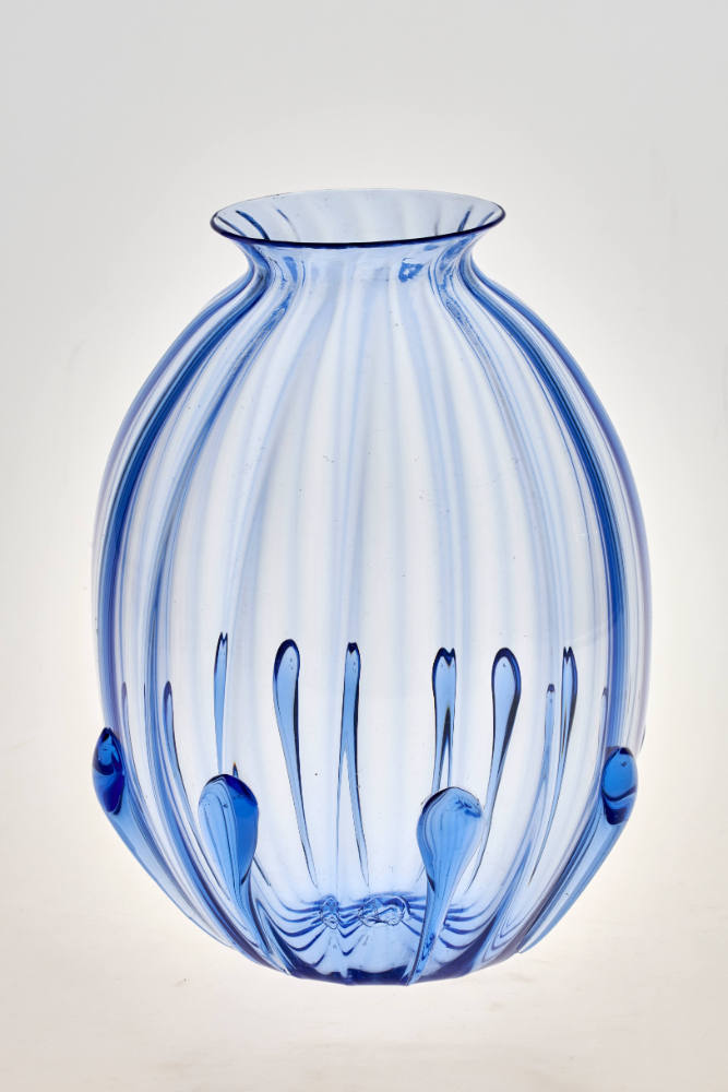 Blaue gerippte Vase mit "goccioloni"