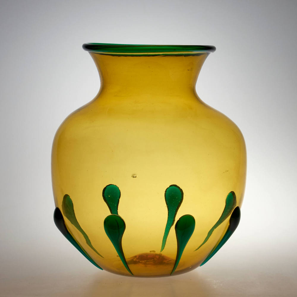 Gelbe Vase mit grünen "goccioloni"