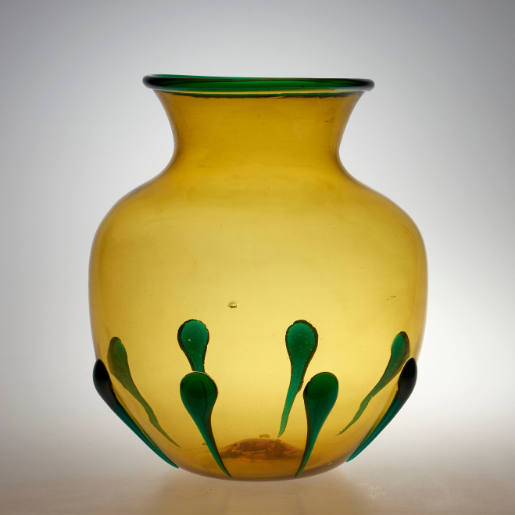 Gelbe Vase mit grünen "goccioloni"