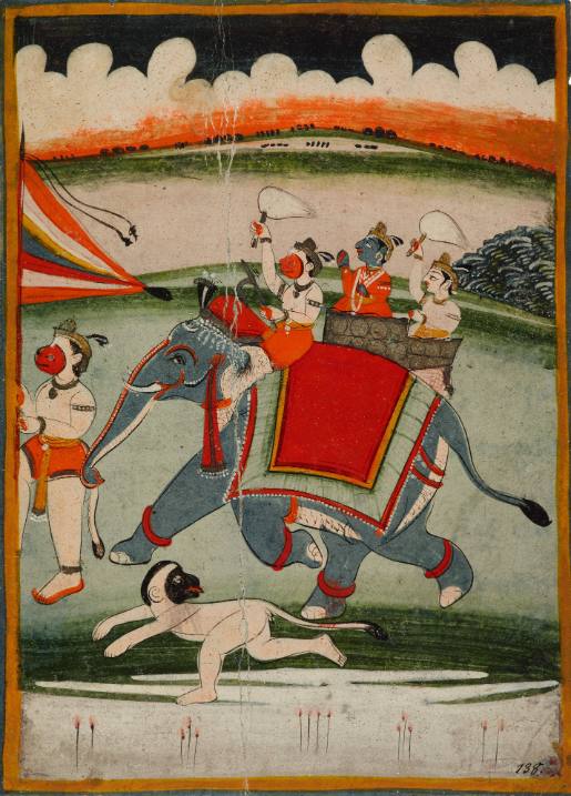 Hanuman auf einem Elefanten reitend