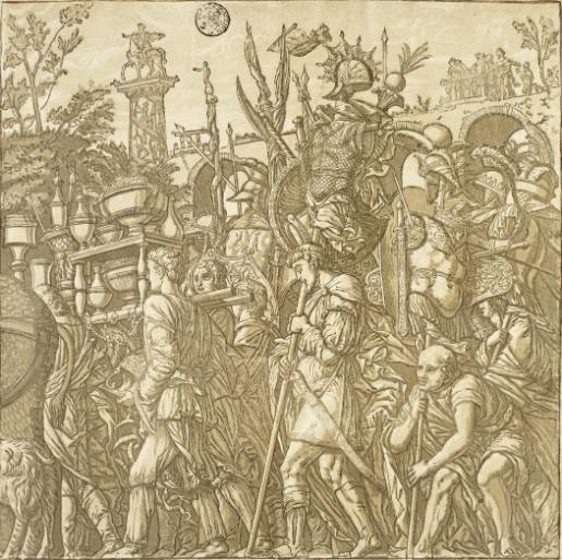 Der Triumph des Julius Cäsar 12 Blatt m. Text u. Säulen nach Andrea Mantegna