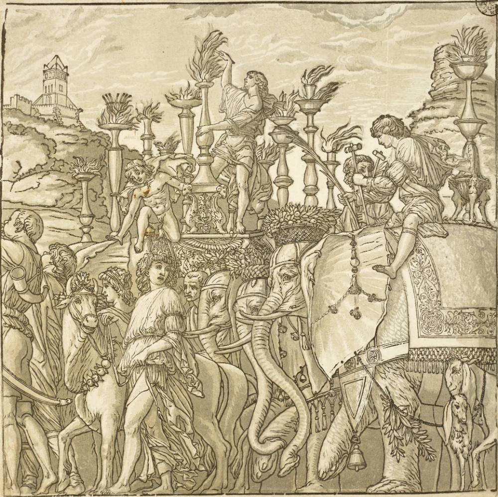 Der Triumph des Julius Cäsar 12 Blatt m. Text u. Säulen nach Andrea Mantegna