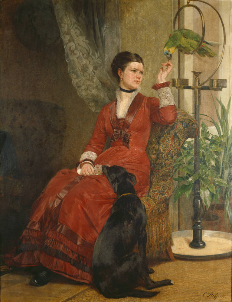 Dame mit Papagei und Hund