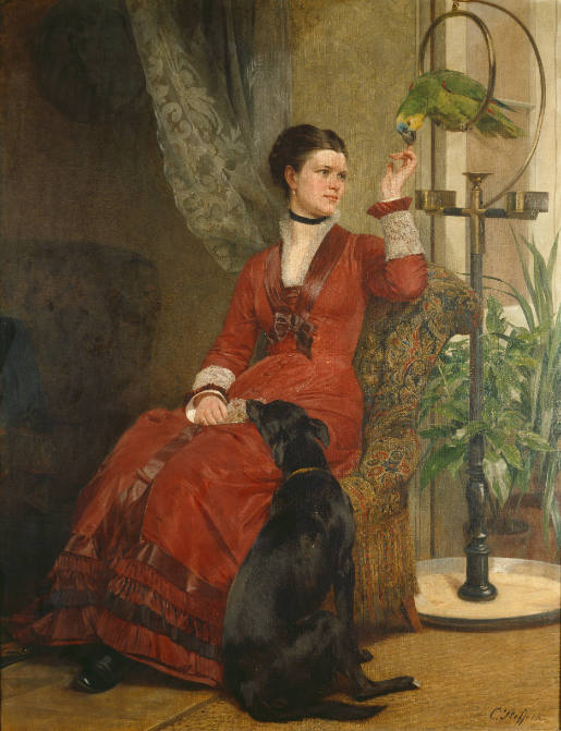 Dame mit Papagei und Hund