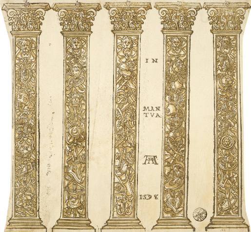 Der Triumph des Julius Cäsar 12 Blatt m. Text u. Säulen nach Andrea Mantegna