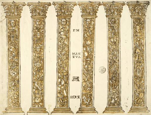 Der Triumph des Julius Cäsar 12 Blatt m. Text u. Säulen nach Andrea Mantegna