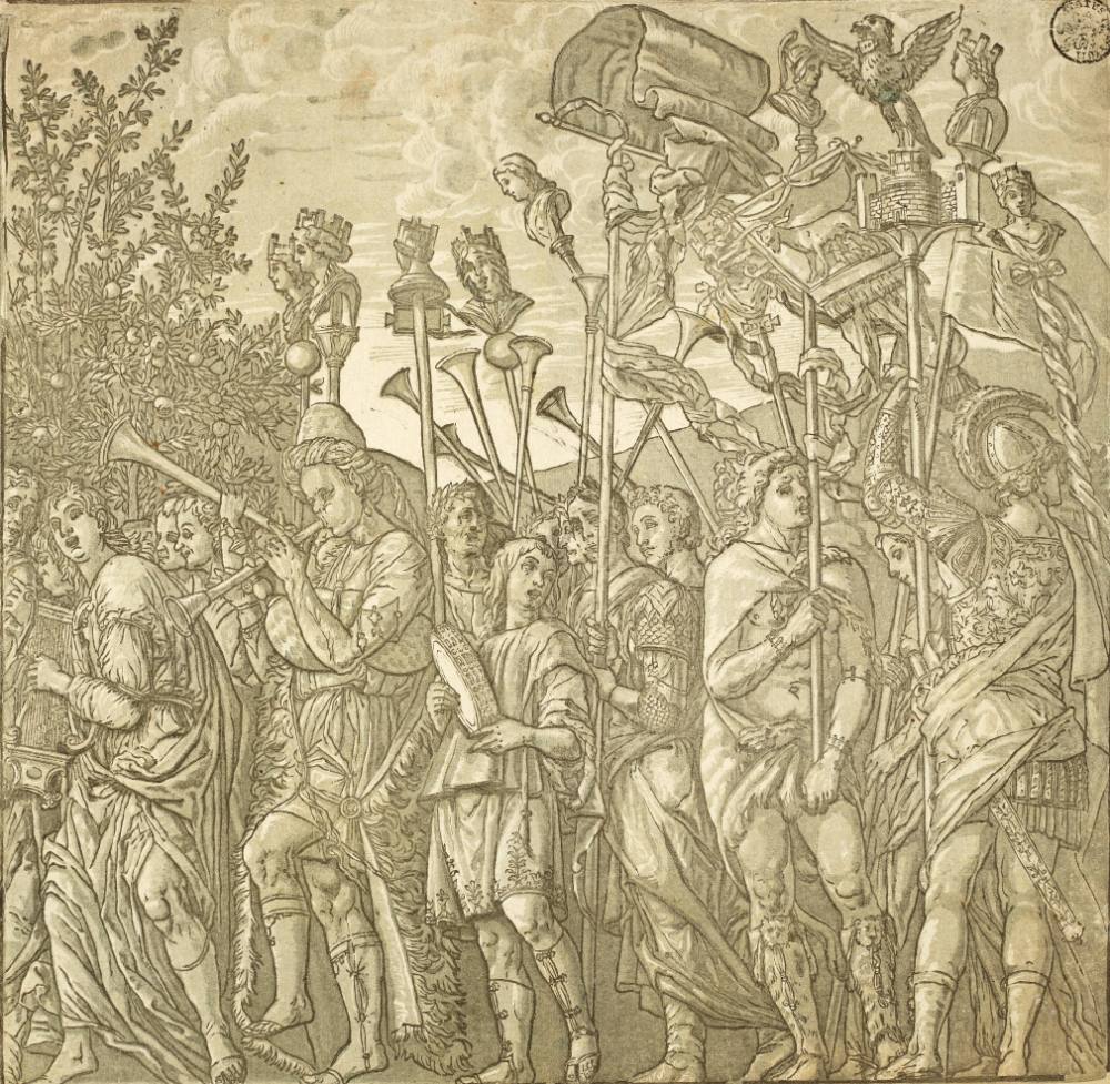 Der Triumph des Julius Cäsar 12 Blatt m. Text u. Säulen nach Andrea Mantegna