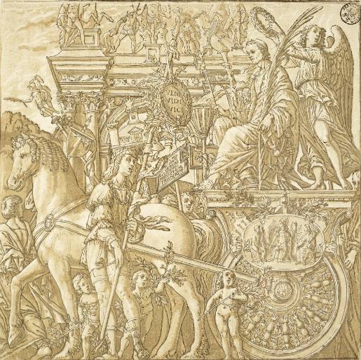 Der Triumph des Julius Cäsar 12 Blatt m. Text u. Säulen nach Andrea Mantegna