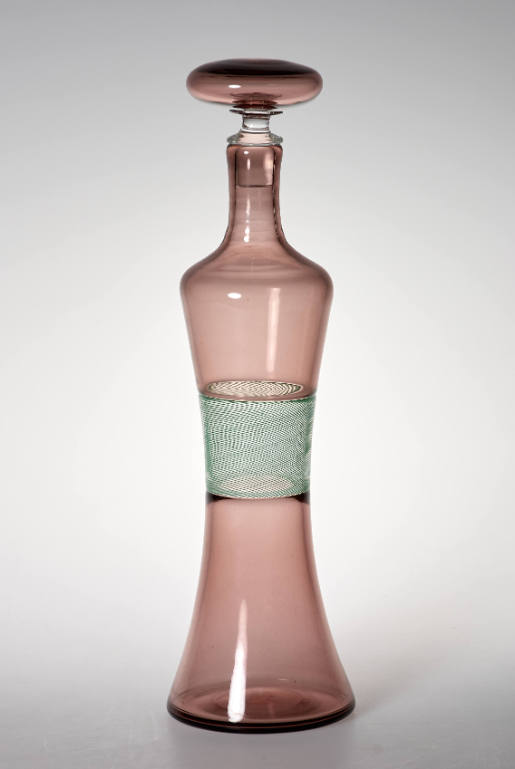 Decanter with stopper and "fascia a mezza filigrana" decoration