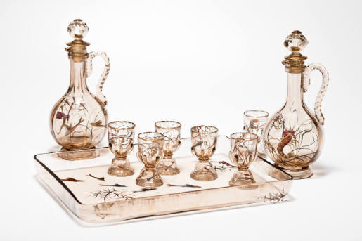 Tray and 12 glasses from a liqueur service