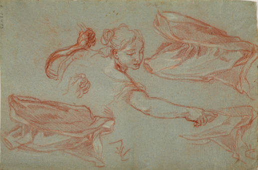 Sketch of a Female Figure and Drapery Studies