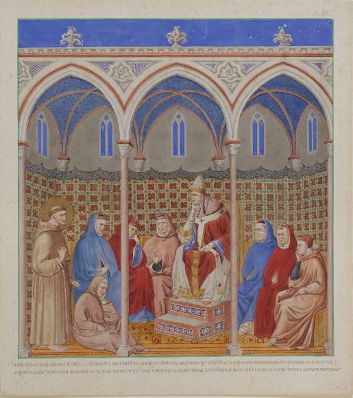 Der hl. Franziskus predigt vor dem Papst Honorius III. und den Kardinälen